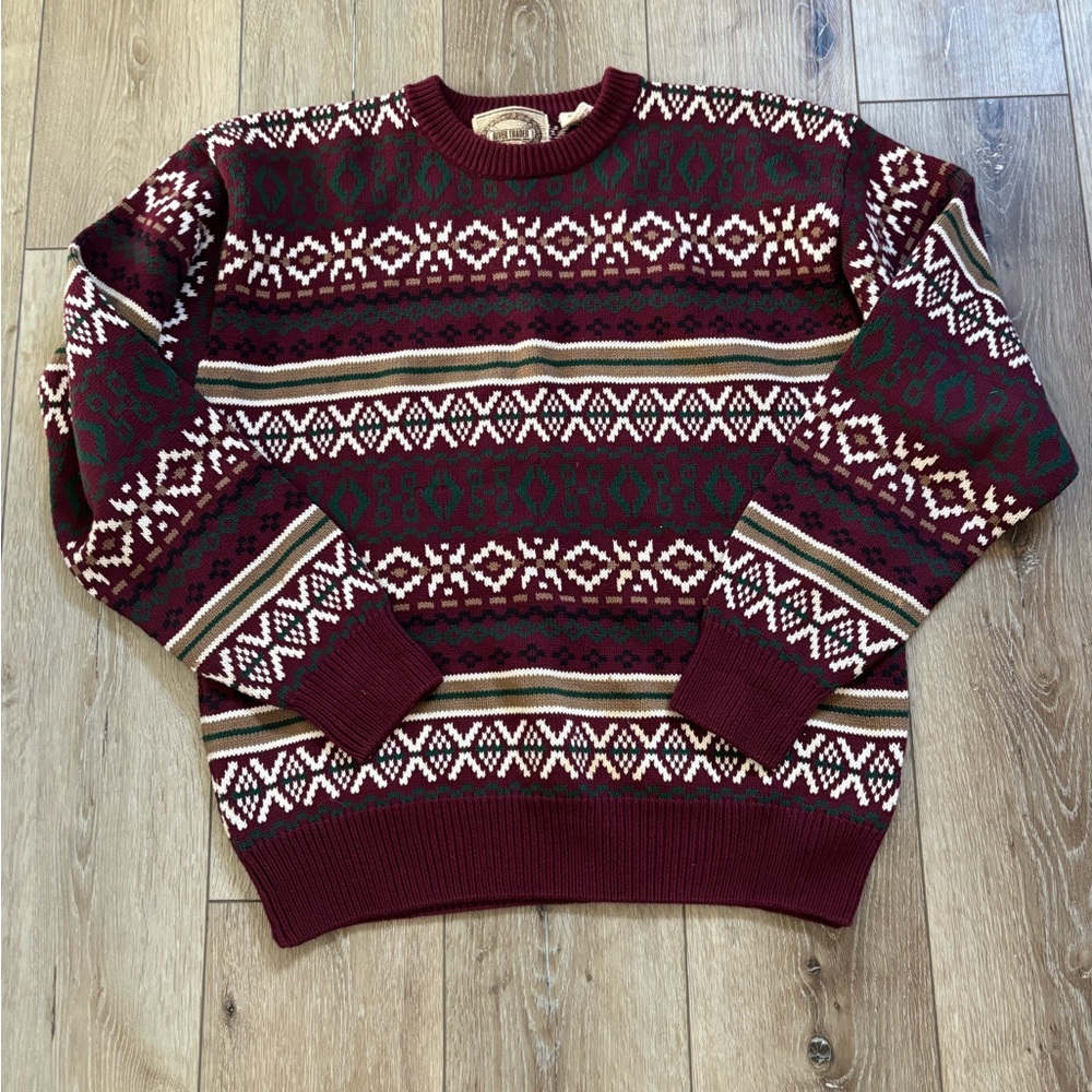 Men's Burgundy Patterned Sweater vintage